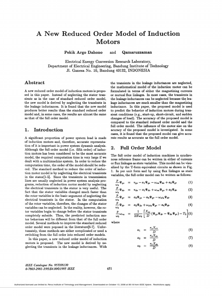 New Reduced Order Induction Motor Model | PDF | Science & Mathematics