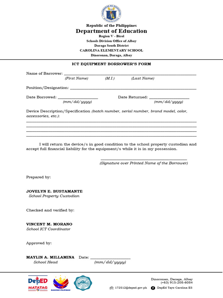 ICT Equipment Borrowers Form PDF