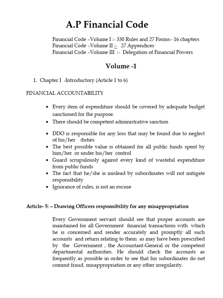 A.P Financial Code Volume 1 Overview | PDF | Expense | Salary