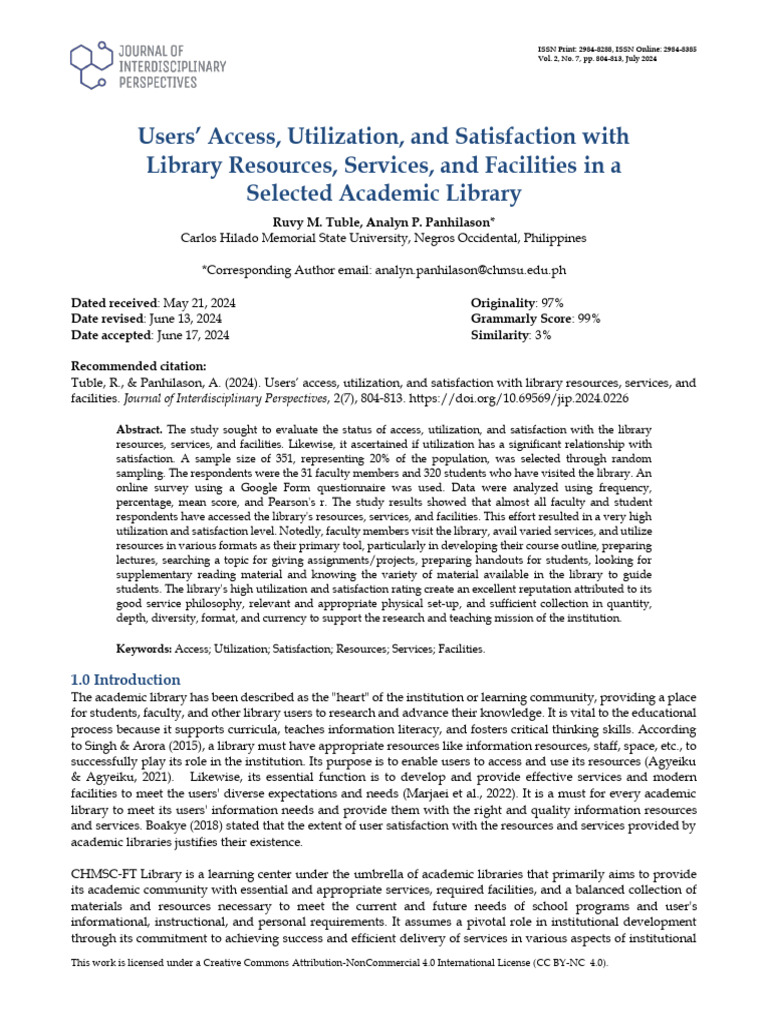 Library Resource Utilization and Satisfaction | PDF | Libraries | P Value