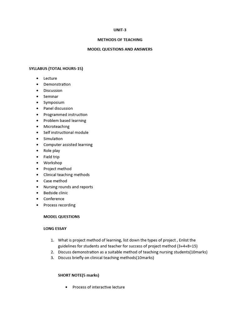 Unit 3 Methods of Teaching | PDF | Learning | Teaching Method