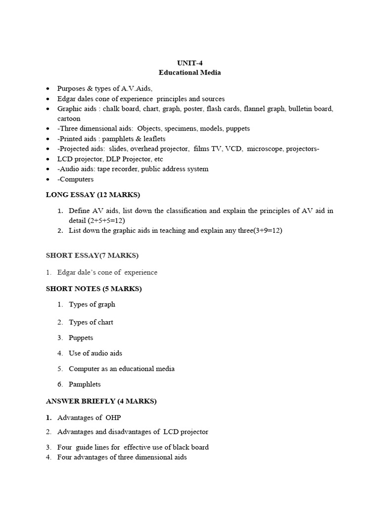 Unit 4, 5,7 Av Aids, Evaluation, Disciplne | PDF | Multiple Choice ...