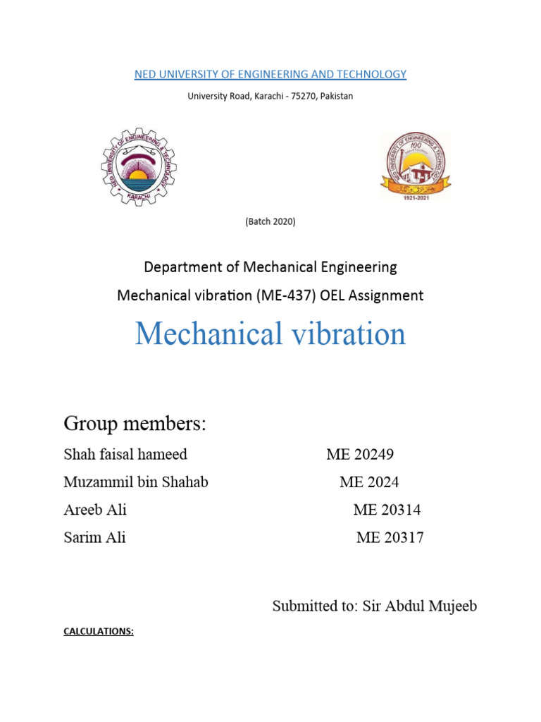 Mechanical Vibration Analysis Assignment | PDF | Damping | Physical ...