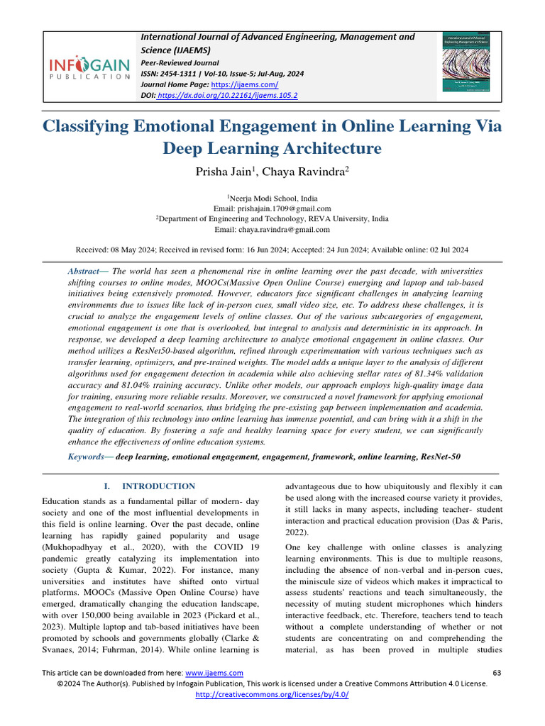 Classifying Emotional Engagement in Online Learning Via Deep Learning ...