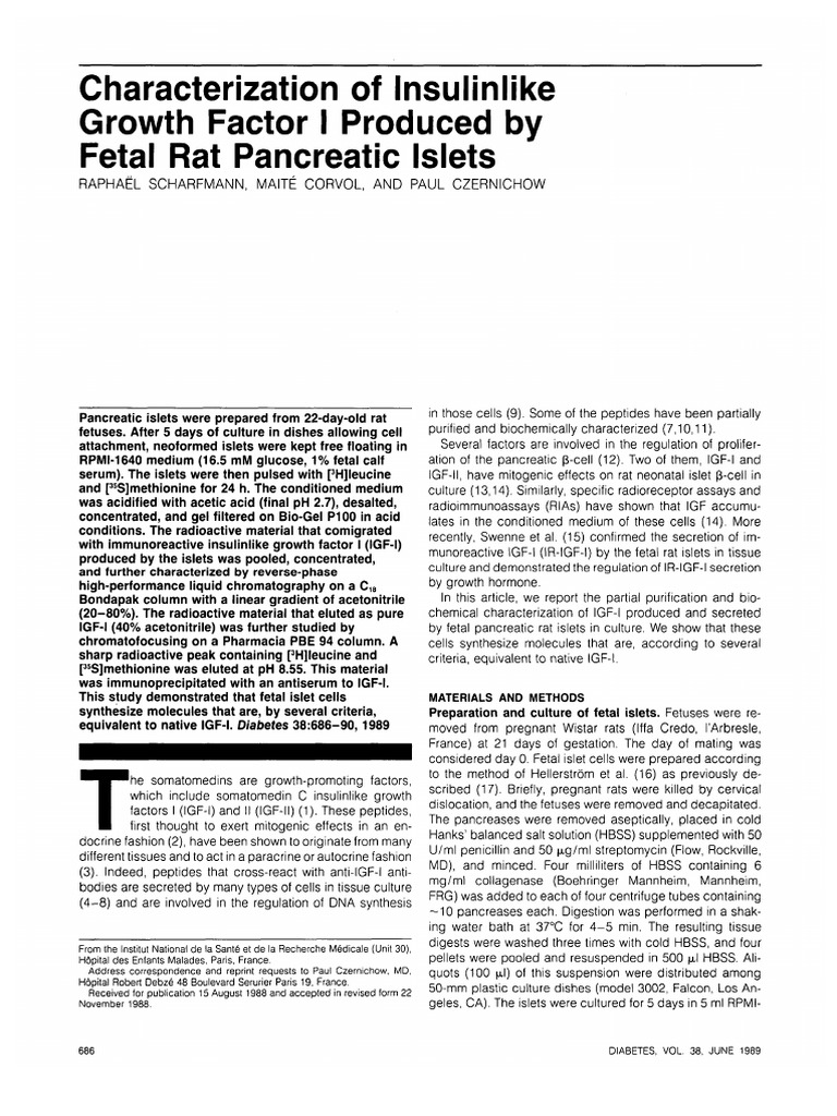 Scharfmann 1989 | PDF | Insulin Like Growth Factor 1 | High Performance ...