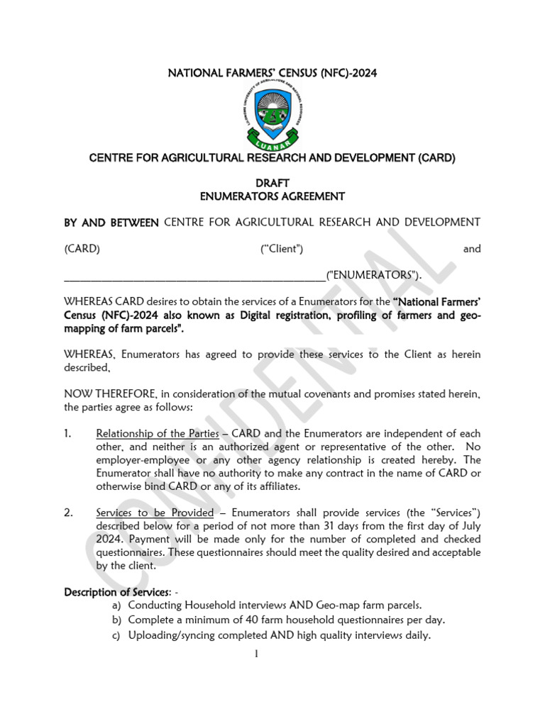 Enumerator Agreement for NFC-2024 | PDF | Census | Payments