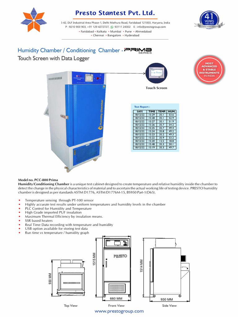 Humidity Conditioning Chamber Specs | PDF | Humidity | Applied And ...