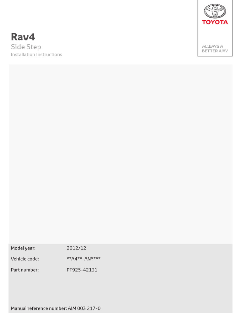 2012 RAV4 Side Step Installation Guide | PDF | Car Manufacturers ...