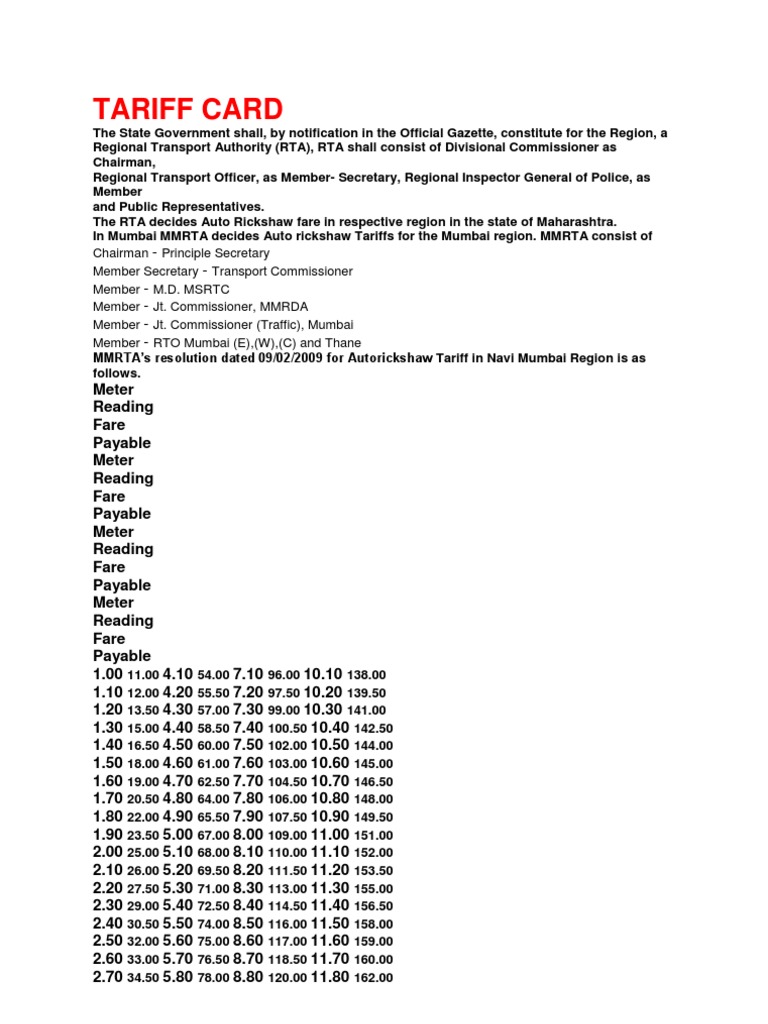 Auto Rickshaw Fare Chart 2025 | PDF
