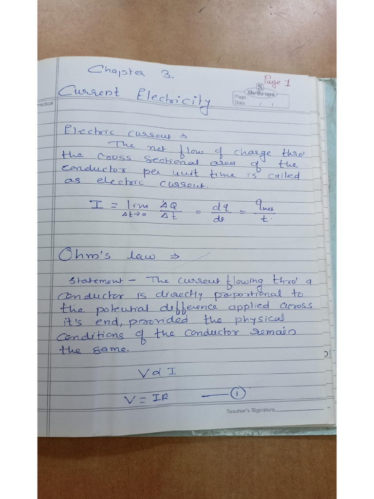 Electric Current Notes PDF