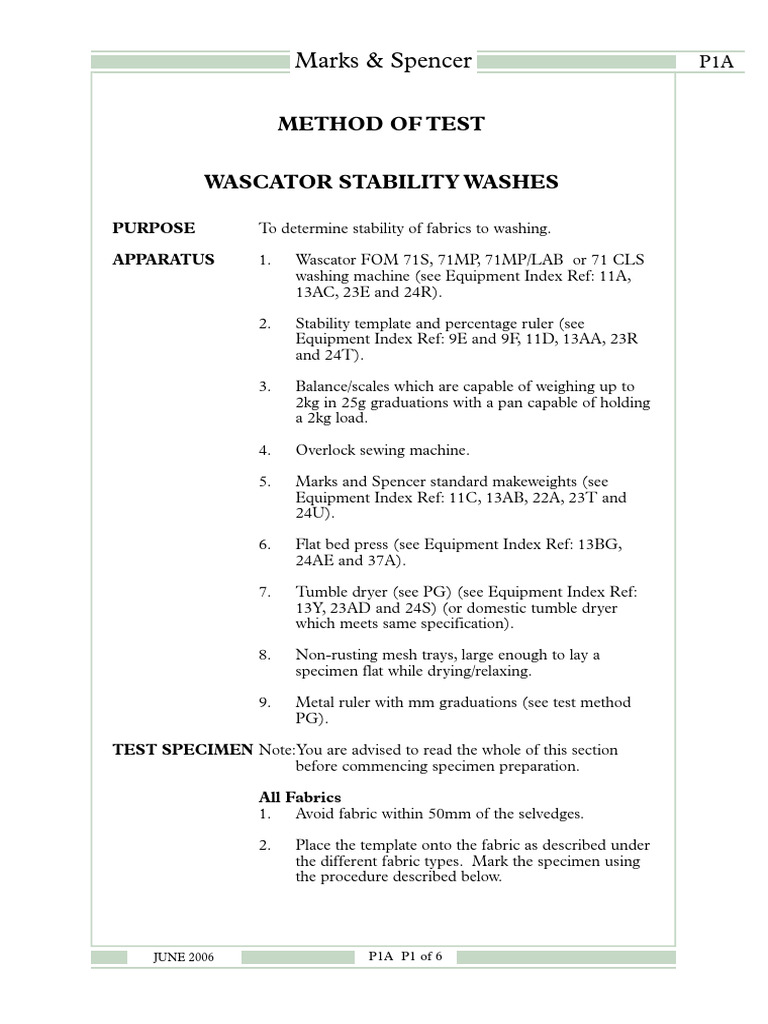 Wascator Fabric Stability Testing Guide | PDF | Textiles | Textile Arts