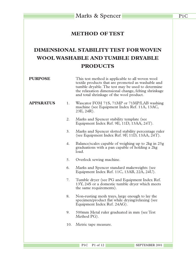 Dimensional Stability Test for Wool | PDF | Seam (Sewing) | Textiles