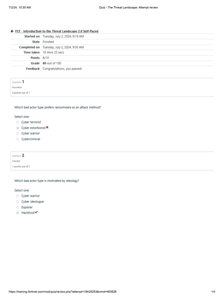Threat Landscape Quiz Insights | PDF | Computer Security | Security