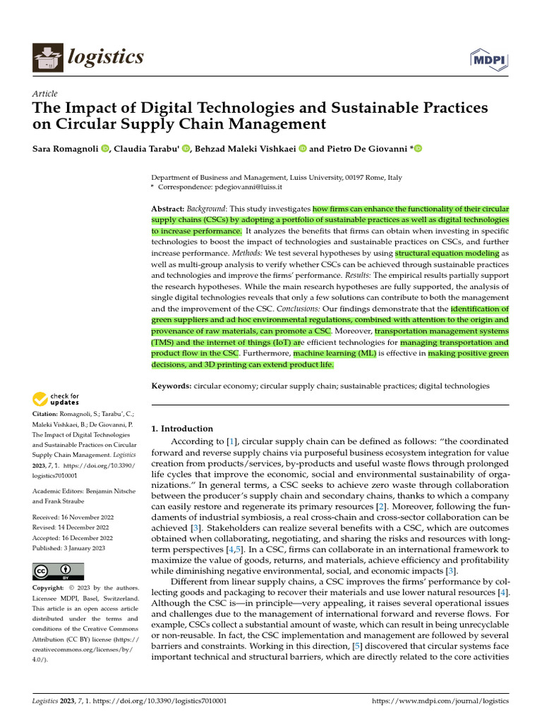 The Impact of Digital Technologies and Sustainable Practices On ...