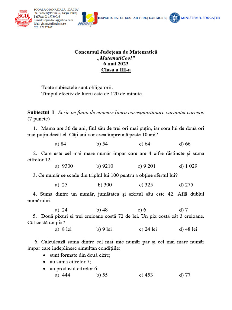 Subiecte Matematica | PDF