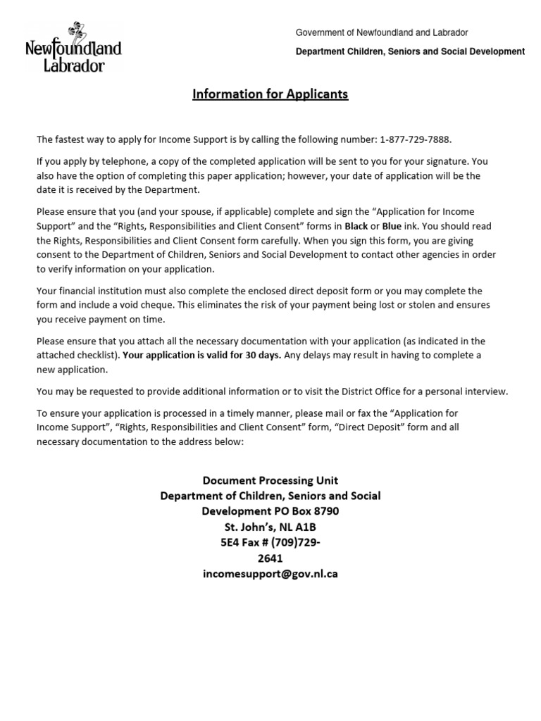 Newfoundland Income Support Application Guide | PDF | Employment | Taxes