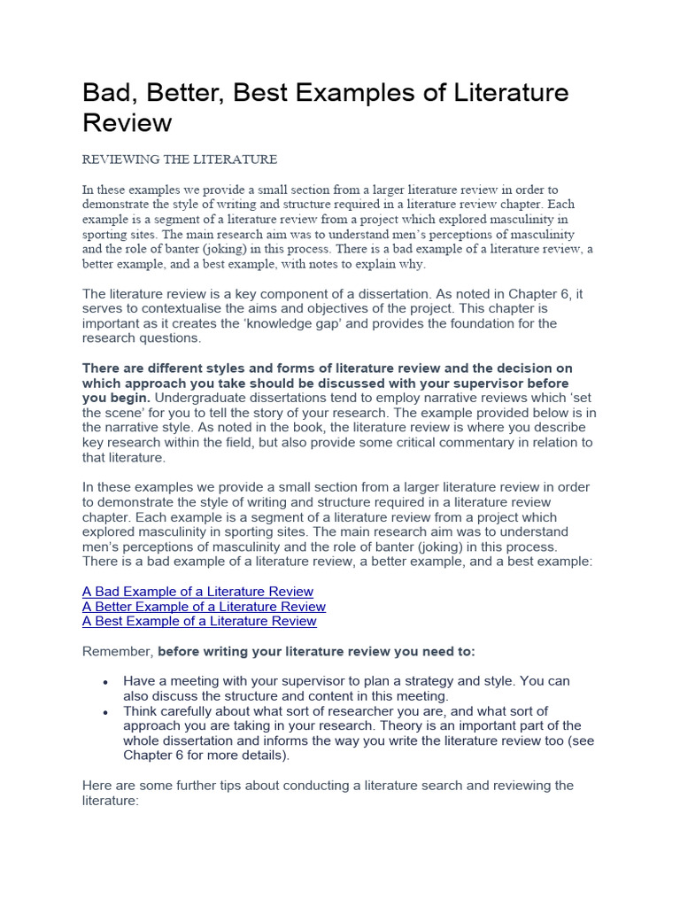 Bad, Better, Best Examples of Literature Review | PDF | Literature ...