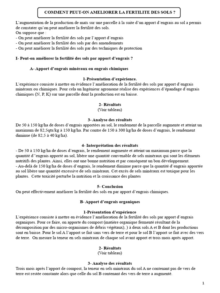 Amélioration de la fertilité des sols | PDF | Sol (pédologie) | Fertilisant