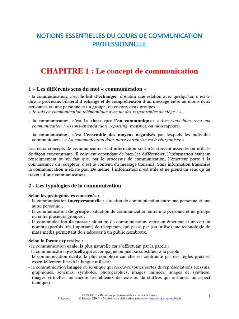 Notions clés de communication professionnelle | PDF | la communication ...