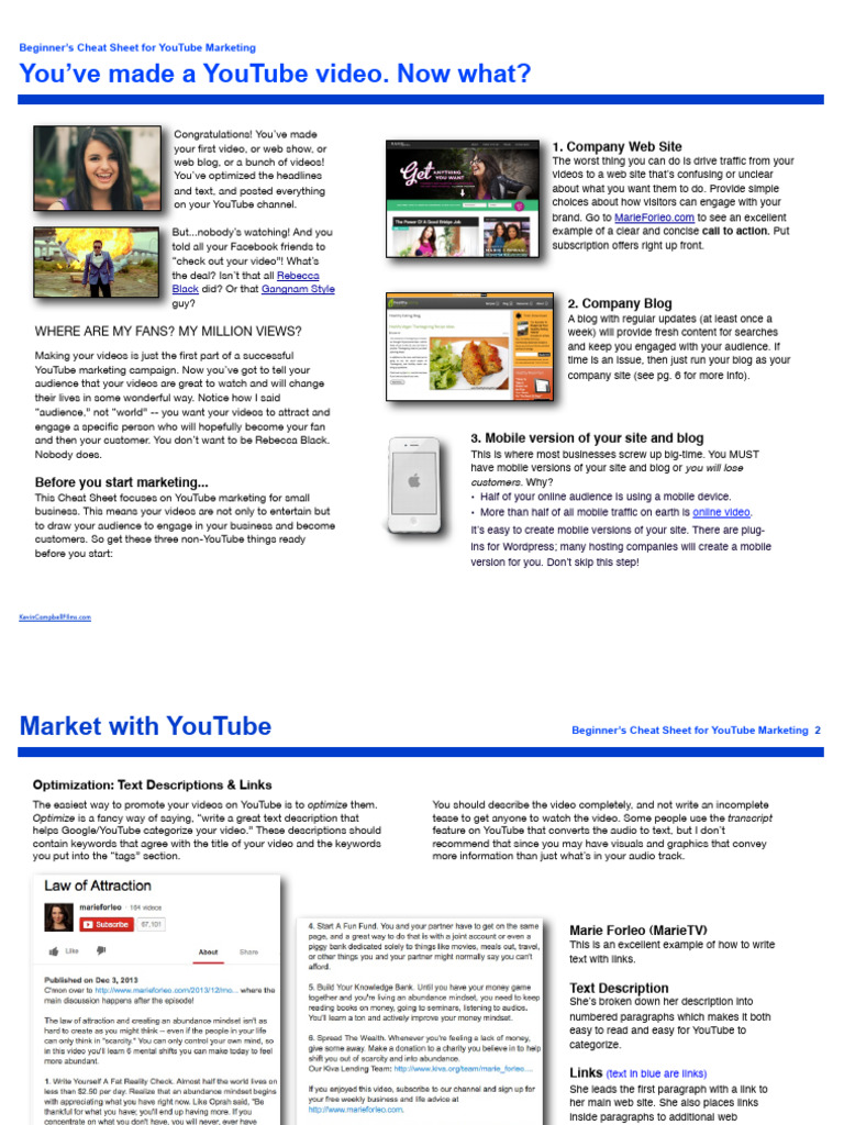 YouTube Marketing Cheat Sheet for Beginners | PDF | You Tube | Blog