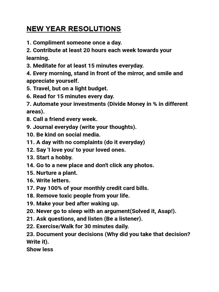 23 Meaningful New Year Resolutions | PDF