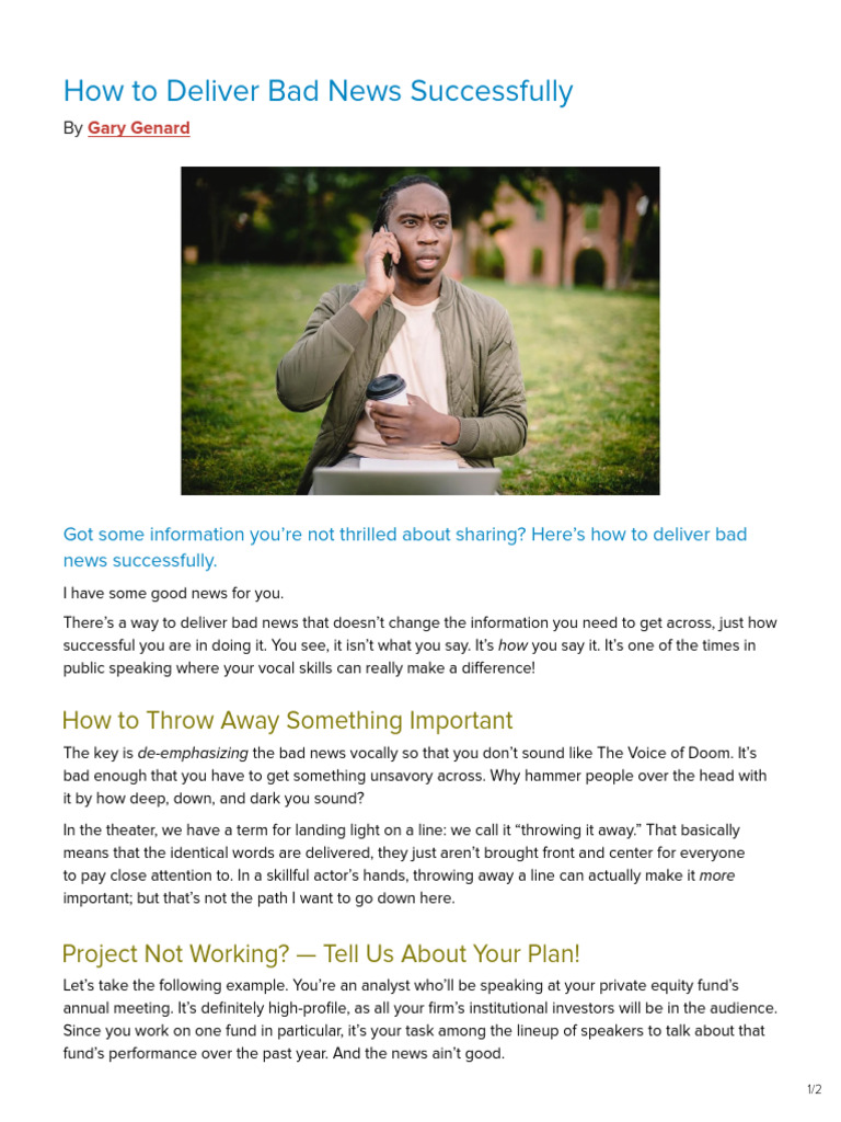 How To Deliver Bad News Successfully PDF Public Speaking Cognition