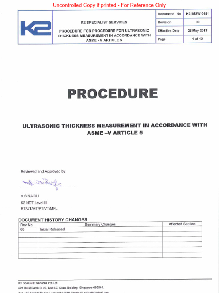 Ultrasonic Wall Thickness Measurement Procedure | PDF | Nondestructive ...
