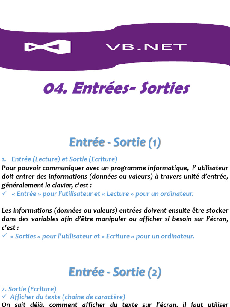 Entrées et Sorties en Programmation | PDF | Bouton (informatique ...