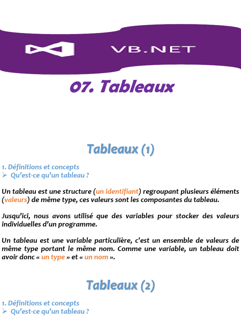 Introduction aux Tableaux en Informatique | PDF | Programmation ...