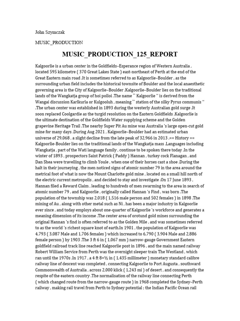 Music Production 125 Report | PDF
