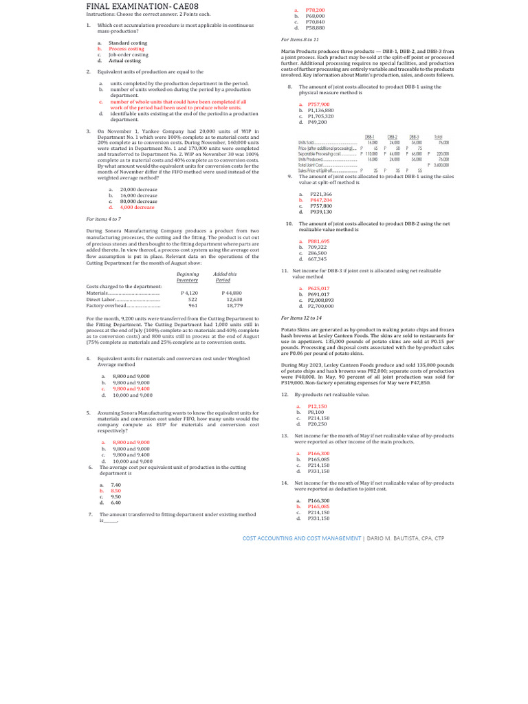 Cost Accounting Final Exam Review | PDF | Inventory | Cost