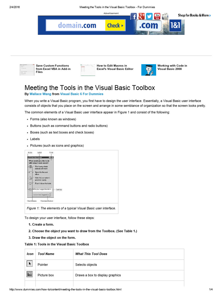 Meeting The Tools in The Visual Basic Toolbox - For Dummies | PDF ...