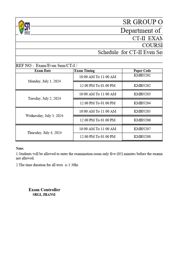 CT-II Schedule MBA-II Semester 2023-24) | PDF | Master Of Business ...