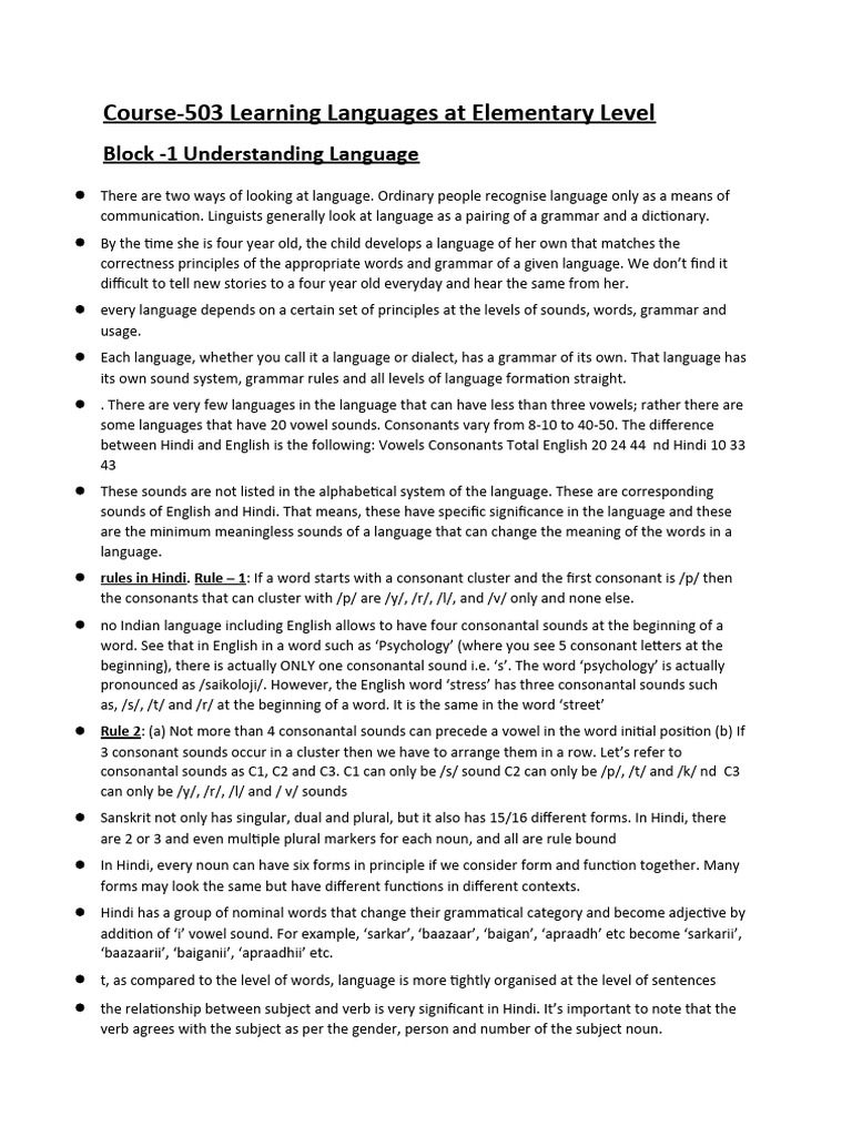 Language Learning and Structure Insights | PDF | Languages Of India ...