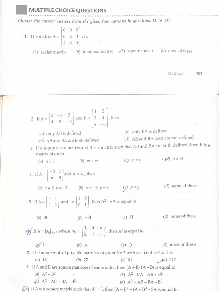 Chapter 3 (Matrices) | PDF
