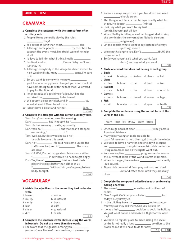 Unit 8 Progress Test B Answers | PDF | Linguistics | Syntax