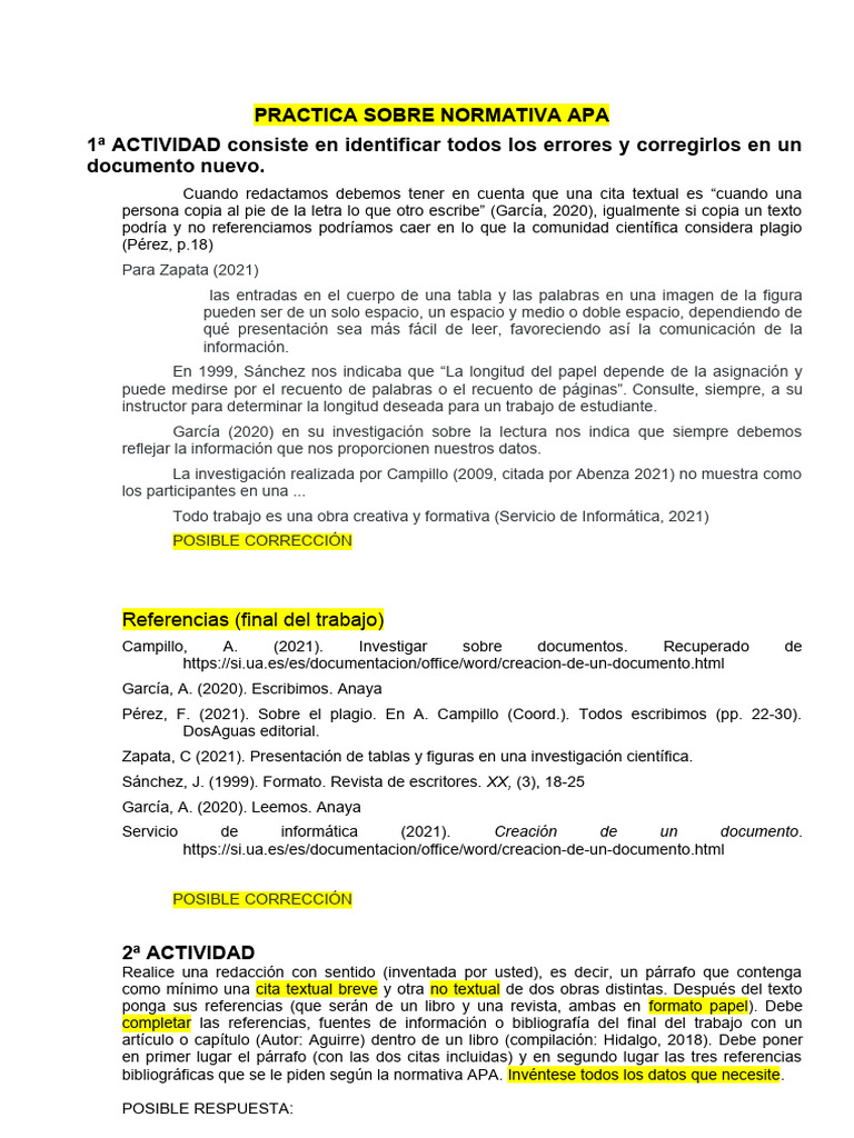 Práctica de Normativa APA y Citas | PDF | Estilo apa