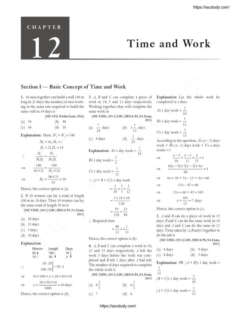Time and Work Problems Explained | PDF | Qualifications | Standardized ...
