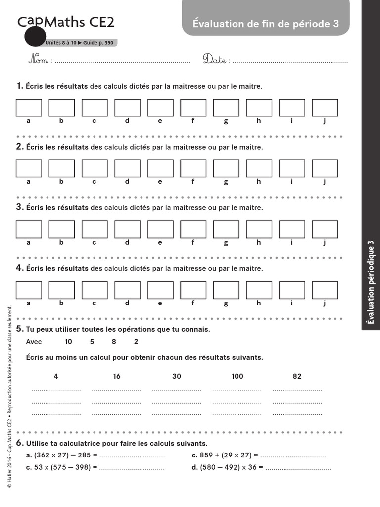 Évaluation de mathématiques CE2 | PDF | Ouverture (échecs) | Échecs