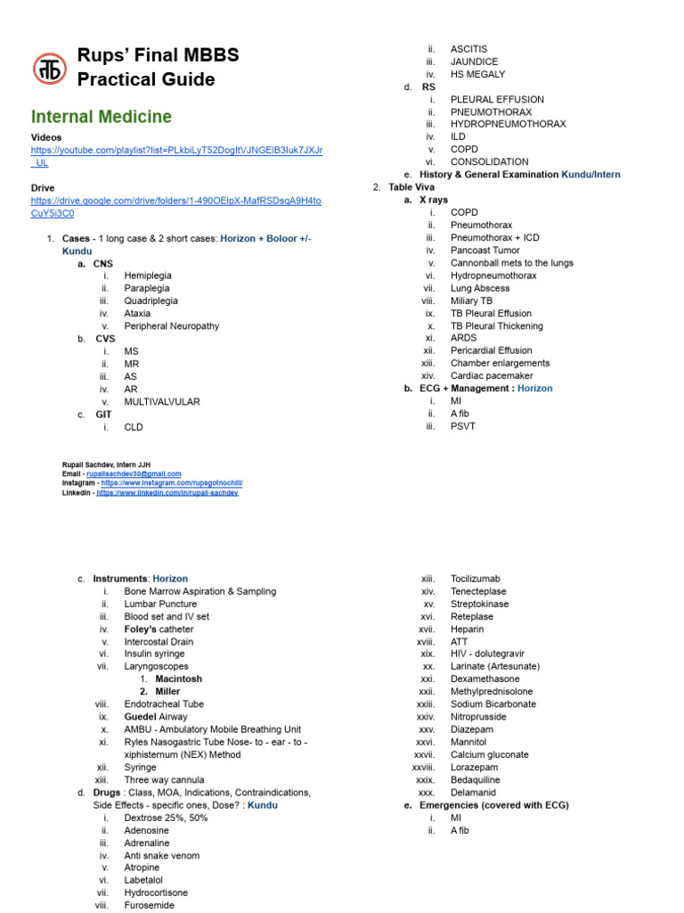 Final MBBS Practical Guide Overview | PDF | Surgery | Medical Specialties