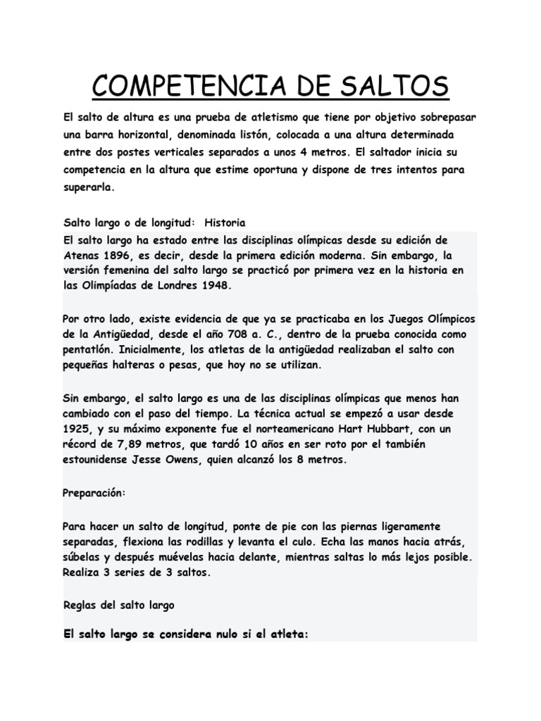 Competencia de Saltos | PDF | Deporte del atletismo | Juegos Olímpicos ...