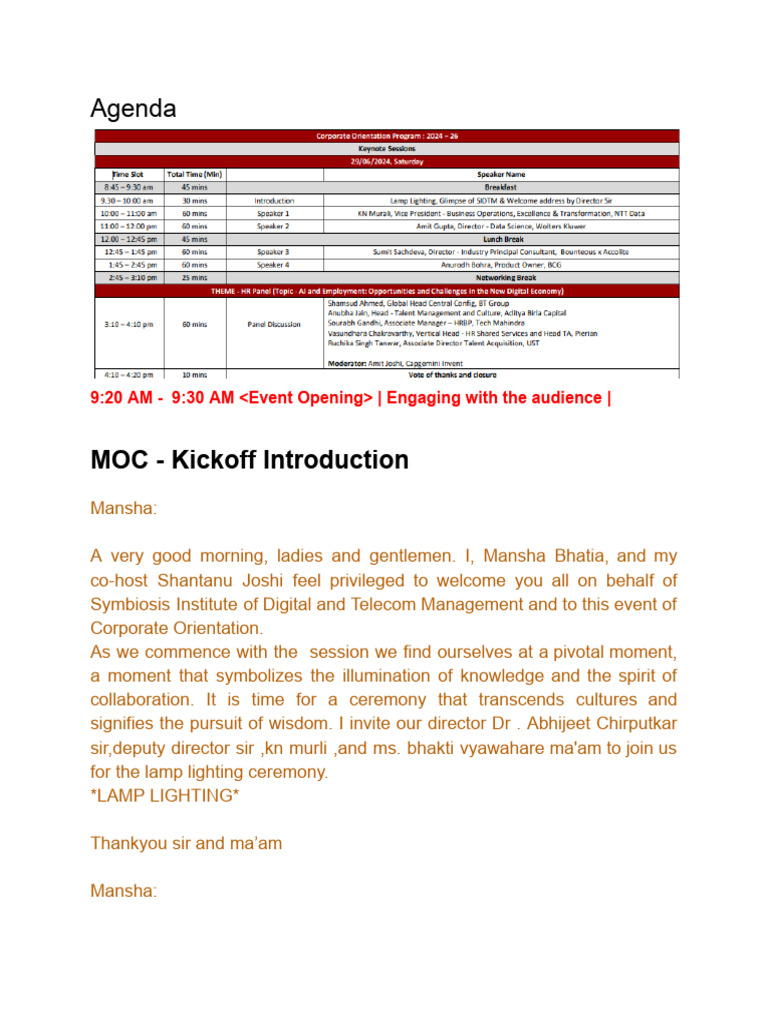 Final MOC Script - Corporate Orientation Program | PDF | Consultant ...