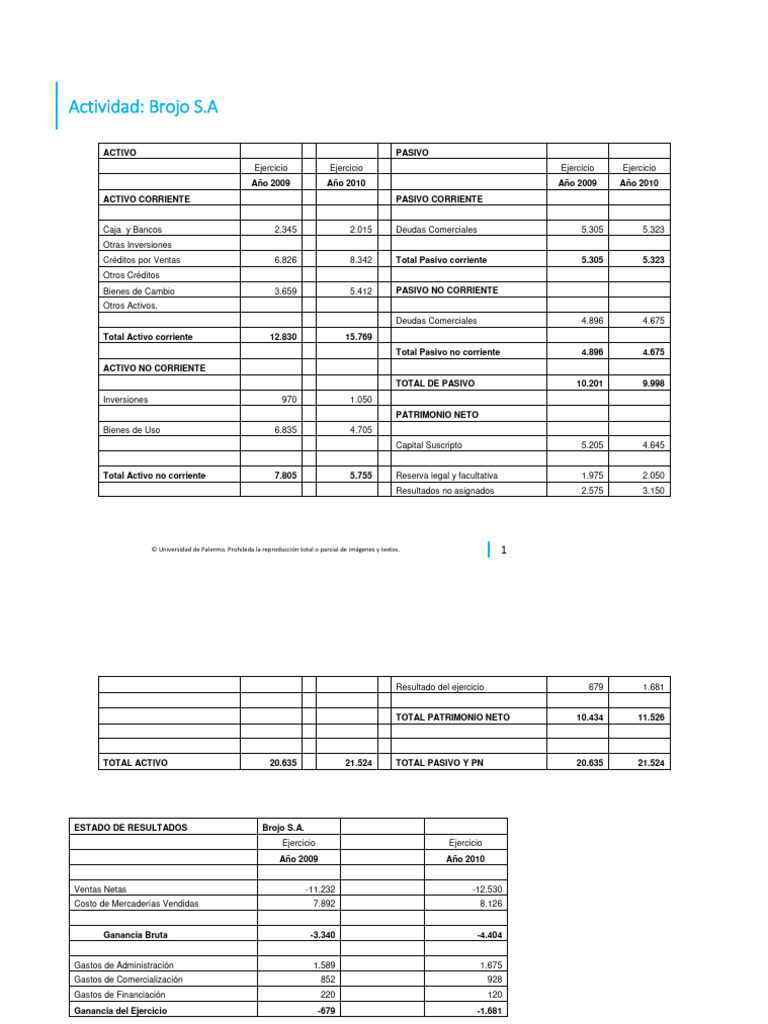 Análisis Financiero Brojo S.A. 2009-2010 | PDF | Contabilidad ...
