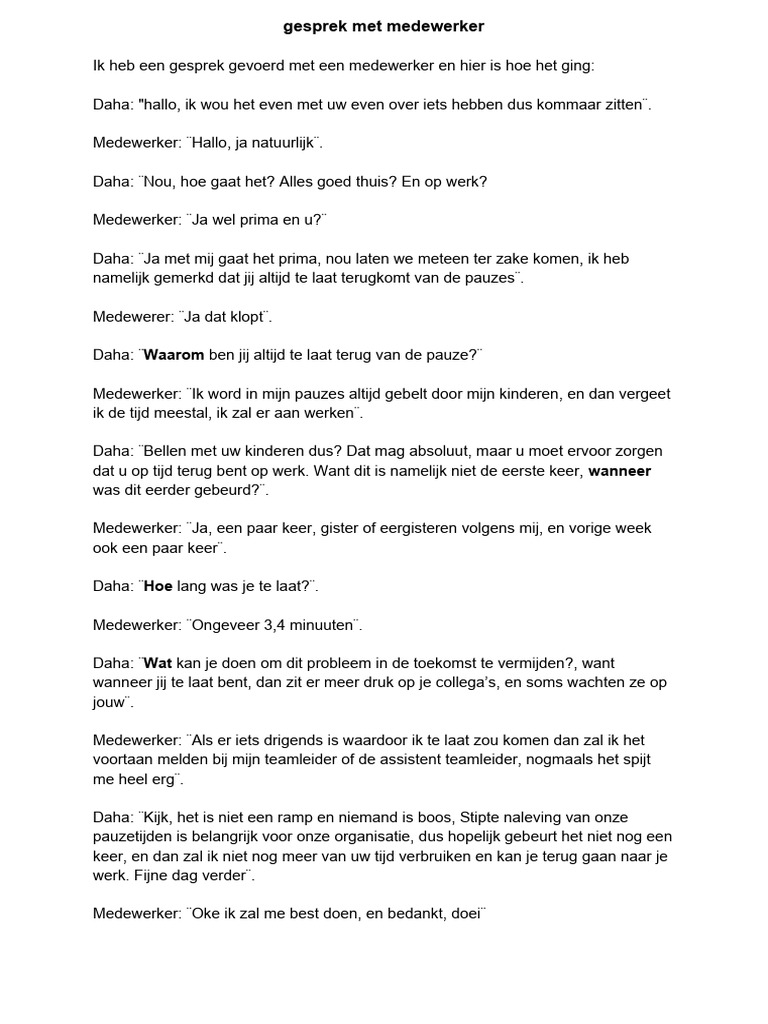Gesprek Met Medewerker Pdf
