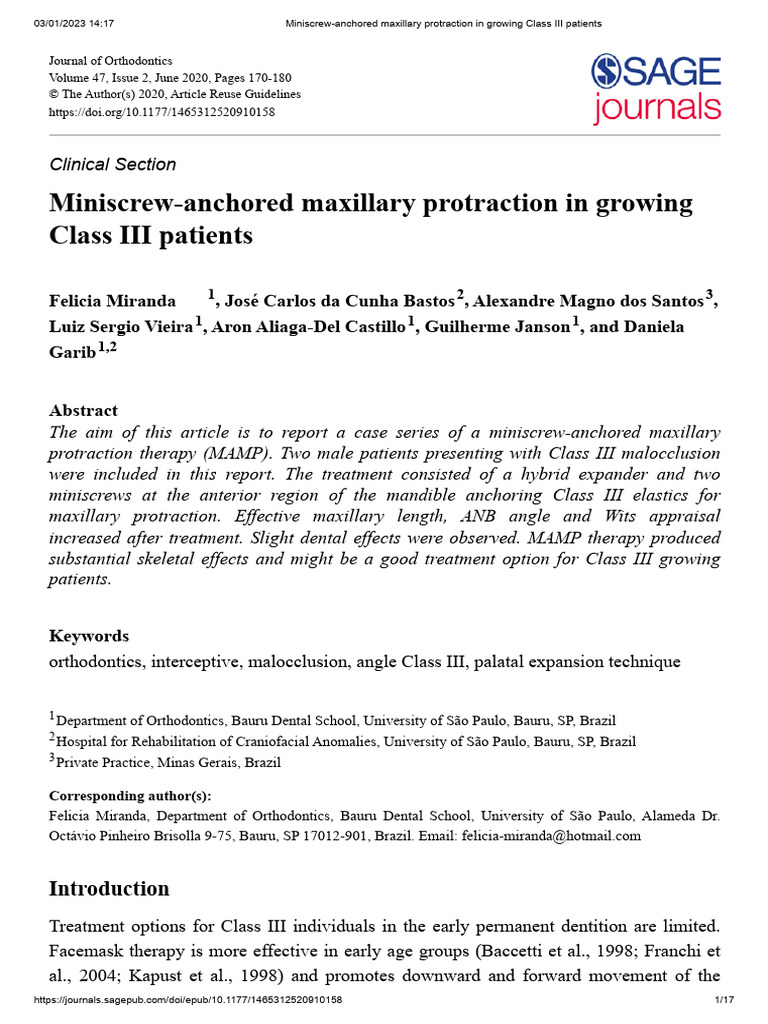 Miniscrew-Anchored Maxillary Protraction in Growing Class III Patients ...