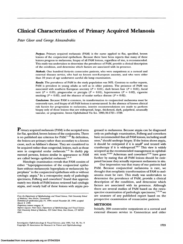 Clinical characterization of primary acquired melanosis peter gloor