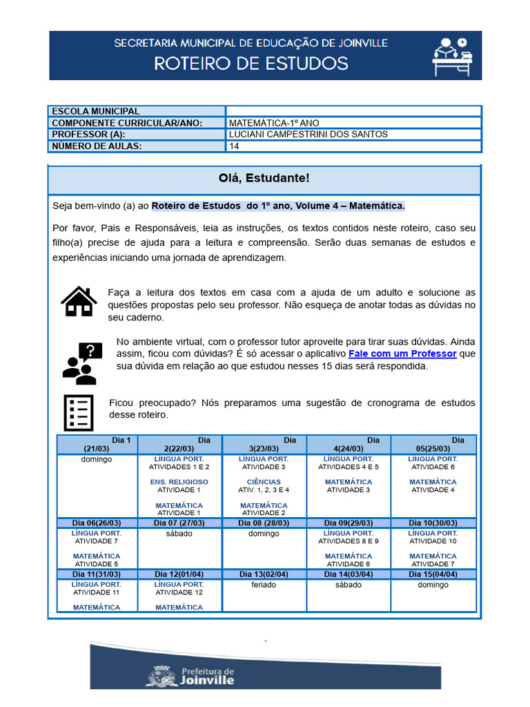Plano de Aula 04 - Ensino Fundamental 1 - 1º Ano Matemática | PDF ...