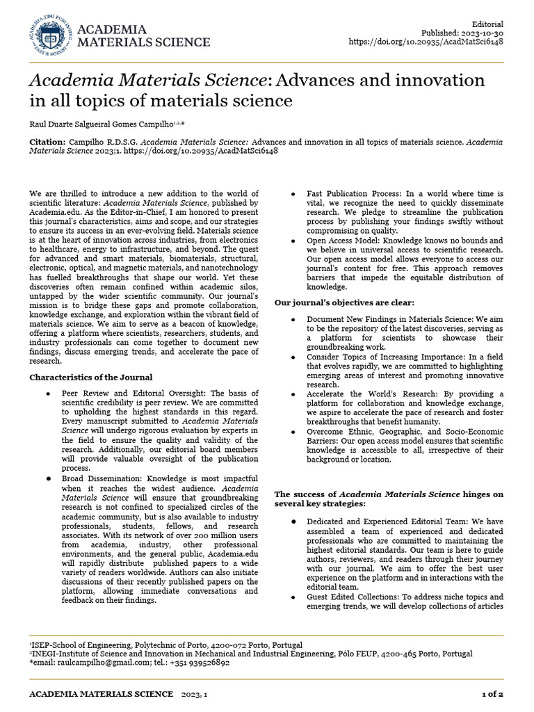 Academia Materials Science Advances And Pdf Open Access Science