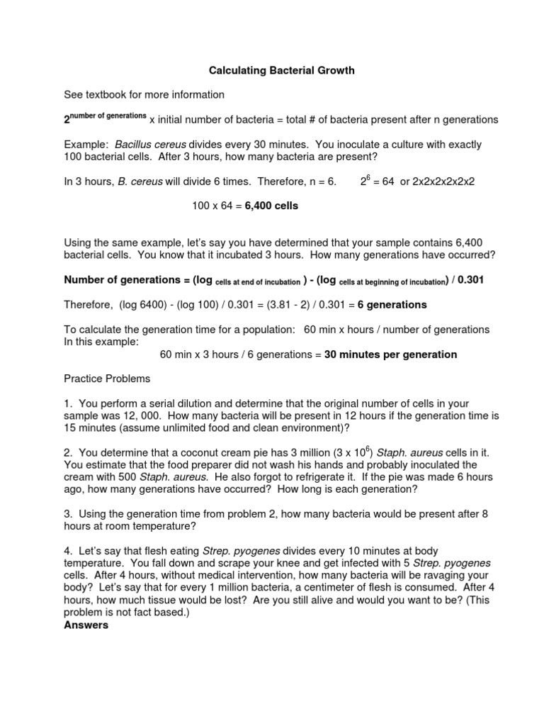 Bacterial Growth Calculation Guide | PDF