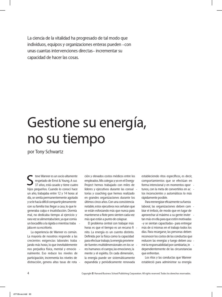 SCHWARTZ Tony HBR Gestione Su Energa No Su Tiempo | PDF | Las emociones ...